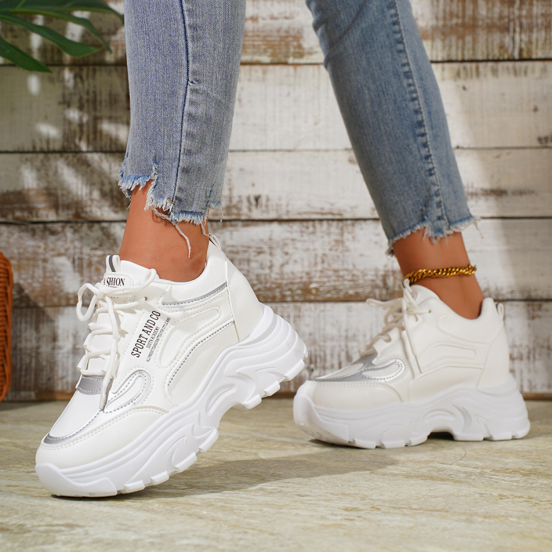 Pantofi sport albi pentru femei, mărimi mari, înălțime, pentru primăvară și toamnă, noi, casual, cu talpă groasă, la modă, en-gros, pentru femei