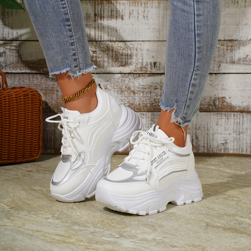 Pantofi sport albi pentru femei, mărimi mari, înălțime, pentru primăvară și toamnă, noi, casual, cu talpă groasă, la modă, en-gros, pentru femei