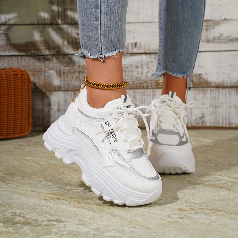 Pantofi sport albi pentru femei, mărimi mari, înălțime, pentru primăvară și toamnă, noi, casual, cu talpă groasă, la modă, en-gros, pentru femei