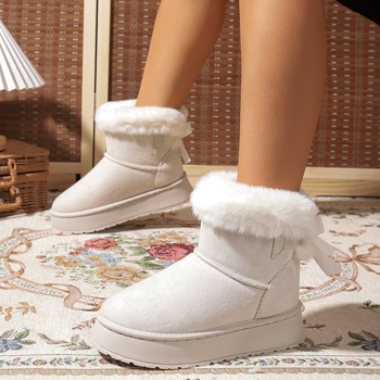 Χιονοπέδιλα με χοντρό φιόγκο, χειμερινά νέα ζεστά βαμβακερά παπούτσια μεγάλου μεγέθους με χοντρή σόλα και φιόγκο, 2025