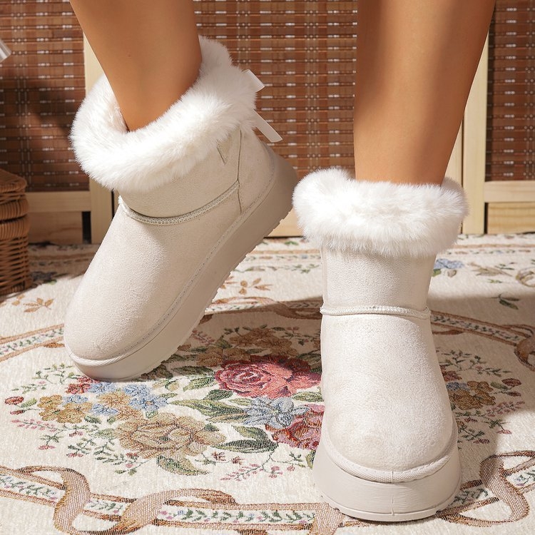Plišne debele čizme za snijeg, nove zimske cipele s debelim potplatom i mašnom za zimu 2025., tople pamučne cipele velike veličine
