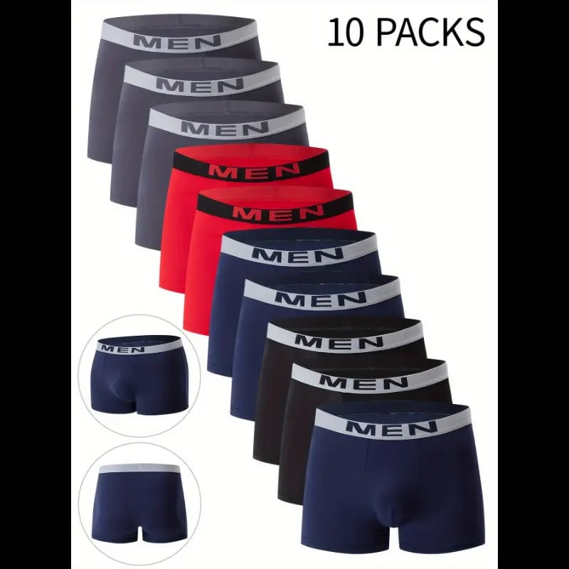 Boxeri pentru bărbați, pachet de 10, culoare pură, la modă, casual, lenjerie intimă pentru bărbați, talie elastică
