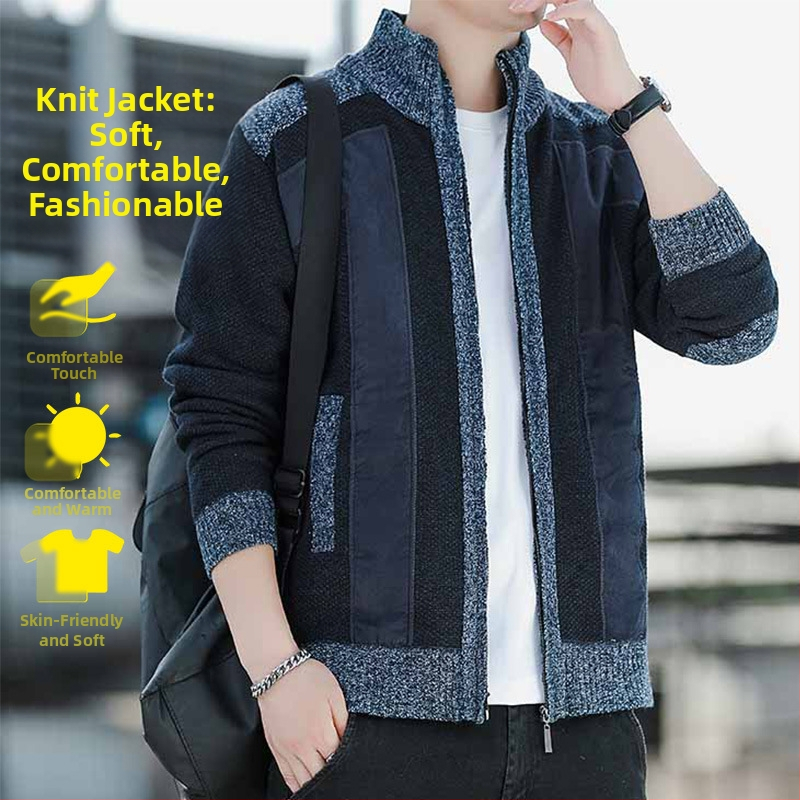 Зимно ново мъжко поло с цип и жилетка, модно мъжко облекло, удебелено плетено яке с подплата от полар за мъже