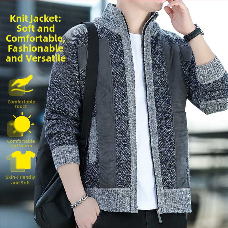 Žiemos naujas vyriškas megztinis su golfu ir užtrauktuku, madingas, madingas vyriškas drabužis su vilnos pamušalu, sustorintas megztinis vyrams