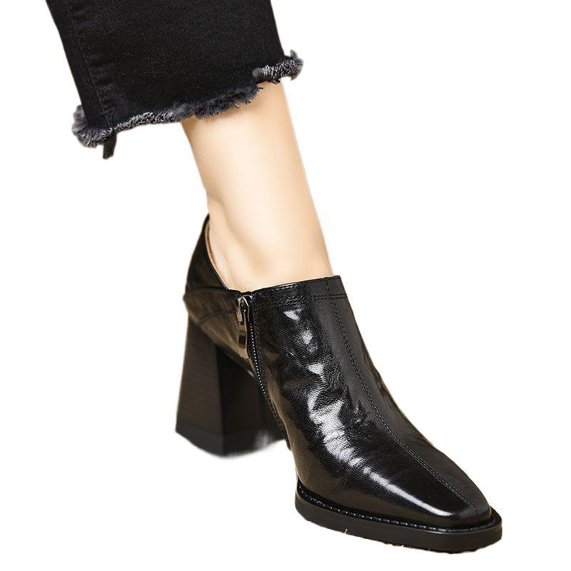 Retropruunid 2025. aasta kevad- ja sügiskollektsiooni uued moekad kandilise ninaga puiduteraga paksu kontsaga, sügava suuga baleriinad naistele, küljelt lukuga kõrged kontsad