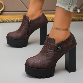 2024 comerț exterior pantofi profesionali cu fund gros, cu gură adâncă, mărime plus toamnă femei europene și americane toc gros cu fermoar lateral tocuri înalte transfrontaliere
