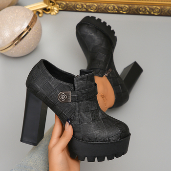 2024 επαγγελματικά παπούτσια εξωτερικού εμπορίου με χοντρό πάτο και βαθύ στόμα, συν μέγεθος φθινόπωρο, Ευρωπαίες και Αμερικανίδες γυναίκες, χοντρό τακούνι με φερμουάρ στο πλάι, διασυνοριακά ψηλοτάκουνα