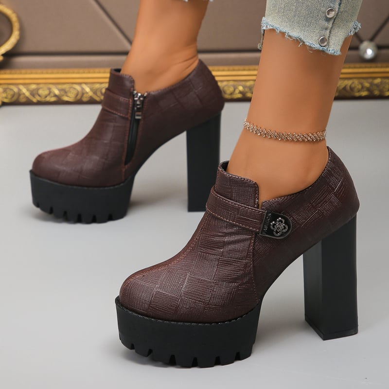 2024 comerț exterior pantofi profesionali cu fund gros, cu gură adâncă, mărime plus toamnă femei europene și americane toc gros cu fermoar lateral tocuri înalte transfrontaliere