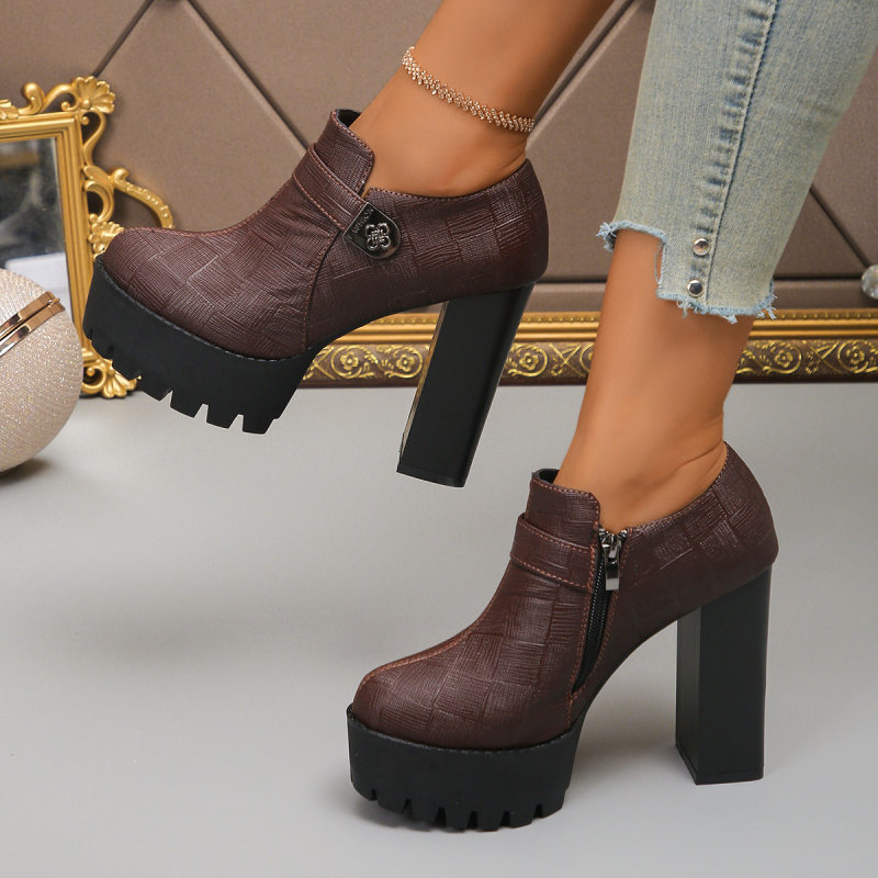 2024 comerț exterior pantofi profesionali cu fund gros, cu gură adâncă, mărime plus toamnă femei europene și americane toc gros cu fermoar lateral tocuri înalte transfrontaliere