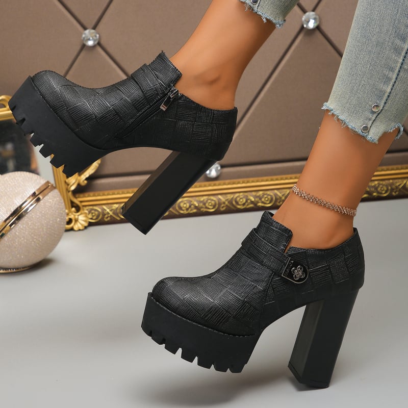 2024 comerț exterior pantofi profesionali cu fund gros, cu gură adâncă, mărime plus toamnă femei europene și americane toc gros cu fermoar lateral tocuri înalte transfrontaliere