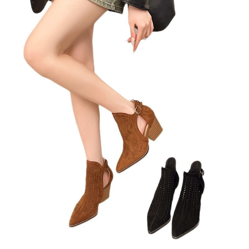 Ženske debele pete, riblja usta, šuplja leđa, šuplja modna vanjska banketna kuka za kopčanje s gumbima i patentnim zatvaračem, modne sandale s debelom petom i visokom petom