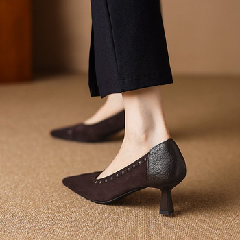 Ειδική τιμή μάρκας, ψηλοτάκουνα παπούτσια με ρηχό στόμα, γυναικεία παπούτσια με γαλλική μυτερή ραφή, άνοιξη και φθινόπωρο 2025, All-match γυναικεία παπούτσια Commuter