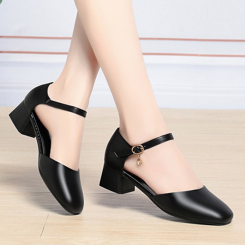 Pantofi Cheongsam cu talpă moale din piele moale, toc mediu, curea cu cataramă cu un singur caracter, pantofi de dans pentru podium, pantofi din piele pentru mame de vârstă mijlocie, pantofi pentru femei