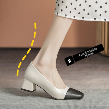 2024 Νέα vintage παπούτσια Mary Jane για γυναίκες με ψηλοτάκουνα, γαλλικά, τετράγωνα δάχτυλα, μικρά δερμάτινα παπούτσια, μεγάλα, με χοντρό τακούνι, μονόστρωμα