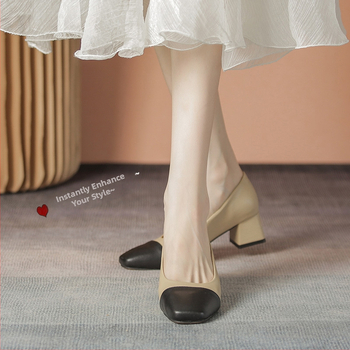 2024 Νέα vintage παπούτσια Mary Jane για γυναίκες με ψηλοτάκουνα, γαλλικά, τετράγωνα δάχτυλα, μικρά δερμάτινα παπούτσια, μεγάλα, με χοντρό τακούνι, μονόστρωμα