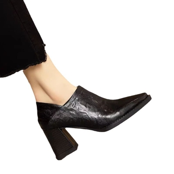 Prantsuse retro pehmest nahast kandilise ninaga kõrged kontsad naistele 2024. aasta kevad- ja sügiskingad, uued pruunid paksu kontsaga, sügava suuga küljel lukuga kingad