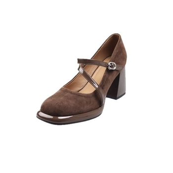 Γυναικεία παπούτσια French Square Head Mary Jane για την άνοιξη του 2025, νέα, ψηλοτάκουνα παπούτσια με χοντρό τακούνι και σταυρωτή ζώνη για εξωτερική χρήση.