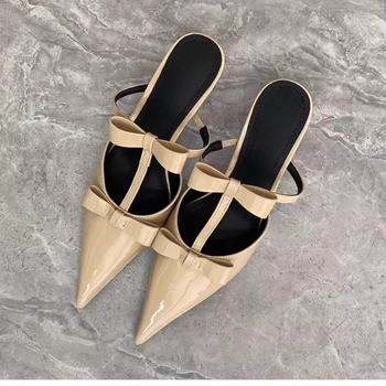 Νέα ψηλοτάκουνα στιλέτο με μυτερά δάχτυλα για την άνοιξη του 2025, αδυνάτισμα, γαλλική μόδα, σέξι και όμορφα, κλειστά mules για γυναίκες