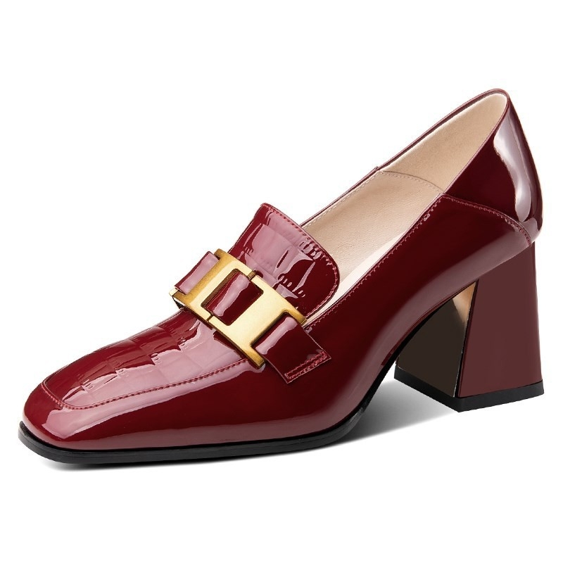 Γυναικεία παπούτσια με χοντρό τακούνι, Άνοιξη και Φθινόπωρο 2025, Νέα γυναικεία παπούτσια, μοκασίνια, δερμάτινα παπούτσια, γαλλική τετράγωνη μύτη, ψηλοτάκουνα από βρετανικό λουστρίνι