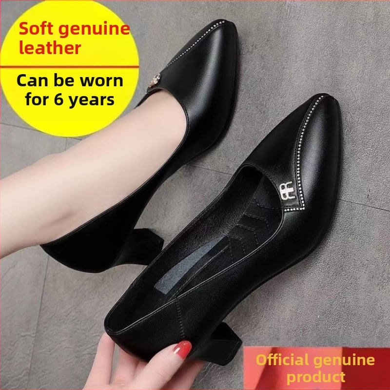 Duge radne cipele za stjuardese, crne, za intervju, profesionalne cipele, kožne cipele s mekim dnom, visoka peta, debela peta, ženske cipele za proljeće i jesen