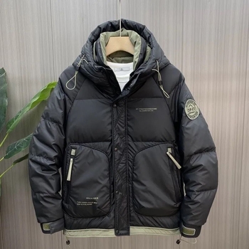 Žieminė sustorinta šilta pūkinė striukė vyrams, madinga „Duffian“ daili darbo striukė, balta anties pūkinė striukė, trijų sluoksnių audinys