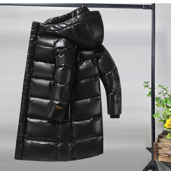 Juoda auksinė žąsies pūkinė striukė, vidutinio ilgio virš kelių, 2024 m., naujo stiliaus, vyriška ir moteriška poroms, žieminis, pastorintas viršutinis kostiumas, gražus