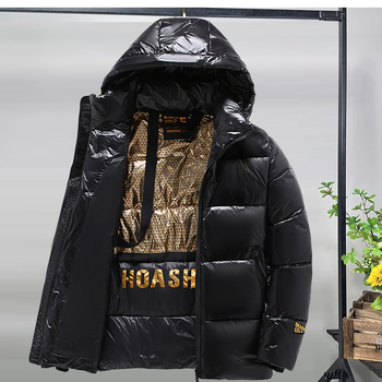 Juoda auksinė žąsies pūkinė striukė, vidutinio ilgio virš kelių, 2024 m., naujo stiliaus, vyriška ir moteriška poroms, žieminis, pastorintas viršutinis kostiumas, gražus