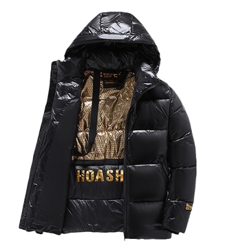 Juoda auksinė žąsies pūkinė striukė, vidutinio ilgio virš kelių, 2024 m., naujo stiliaus, vyriška ir moteriška poroms, žieminis, pastorintas viršutinis kostiumas, gražus