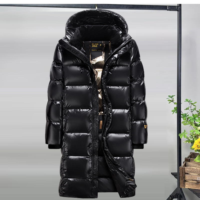 Juoda auksinė žąsies pūkinė striukė, vidutinio ilgio virš kelių, 2024 m., naujo stiliaus, vyriška ir moteriška poroms, žieminis, pastorintas viršutinis kostiumas, gražus