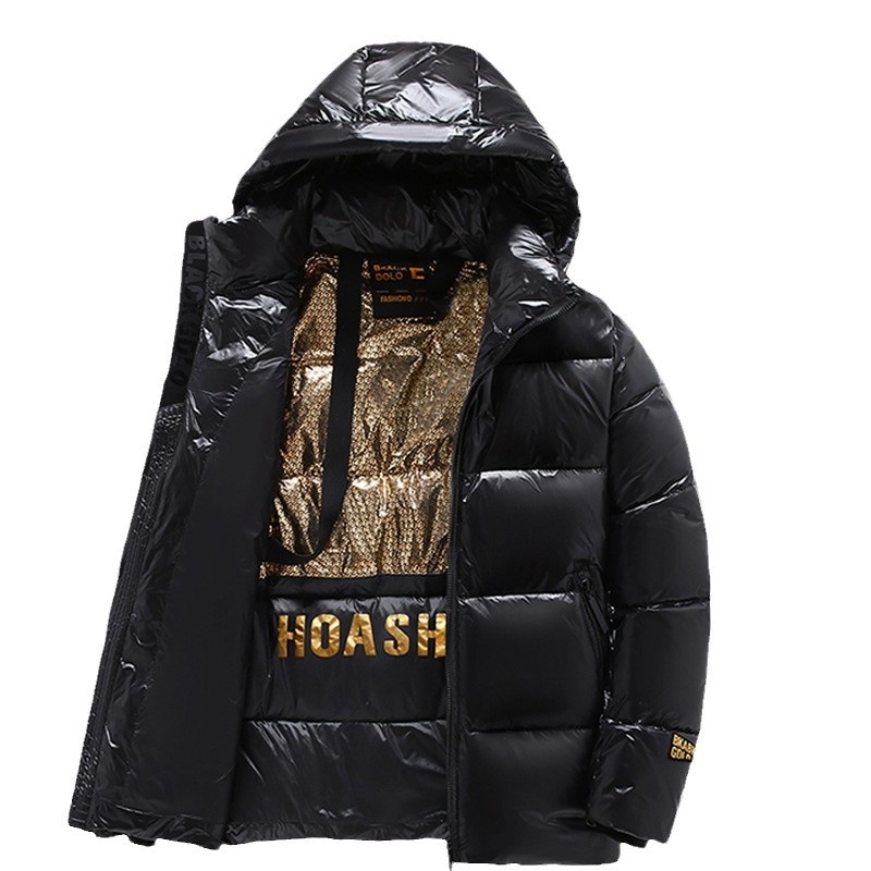 Juoda auksinė žąsies pūkinė striukė, vidutinio ilgio virš kelių, 2024 m., naujo stiliaus, vyriška ir moteriška poroms, žieminis, pastorintas viršutinis kostiumas, gražus