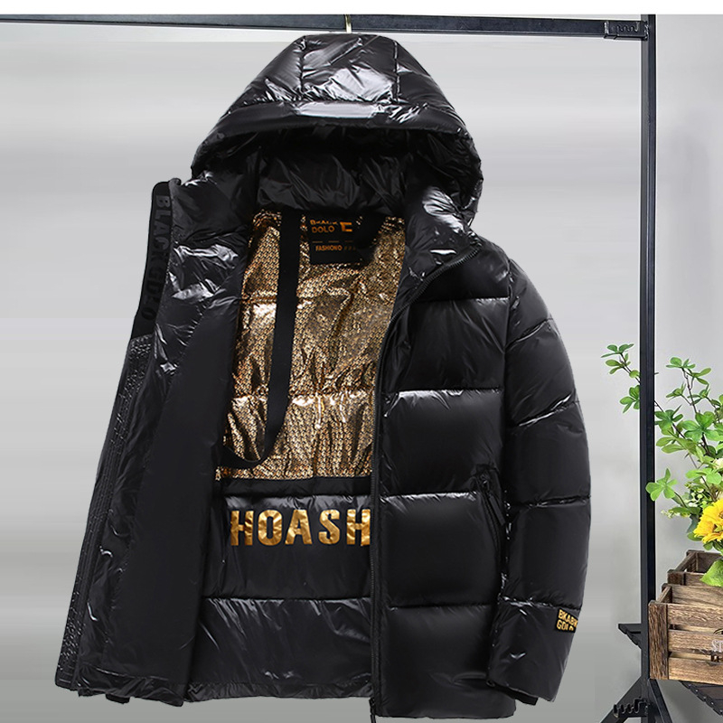 Juoda auksinė žąsies pūkinė striukė, vidutinio ilgio virš kelių, 2024 m., naujo stiliaus, vyriška ir moteriška poroms, žieminis, pastorintas viršutinis kostiumas, gražus