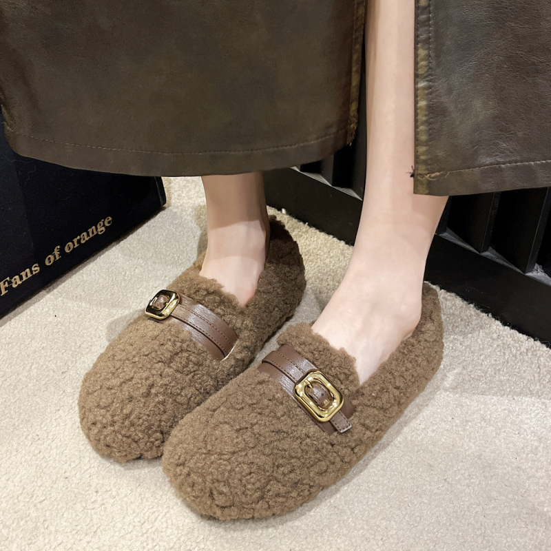 Nježne nazubljene cipele Mao Mao u korejskom stilu za žene, vanjska odjeća za jesen i zimu 2024., nove cipele s grahom, tople pamučne cipele s flisom