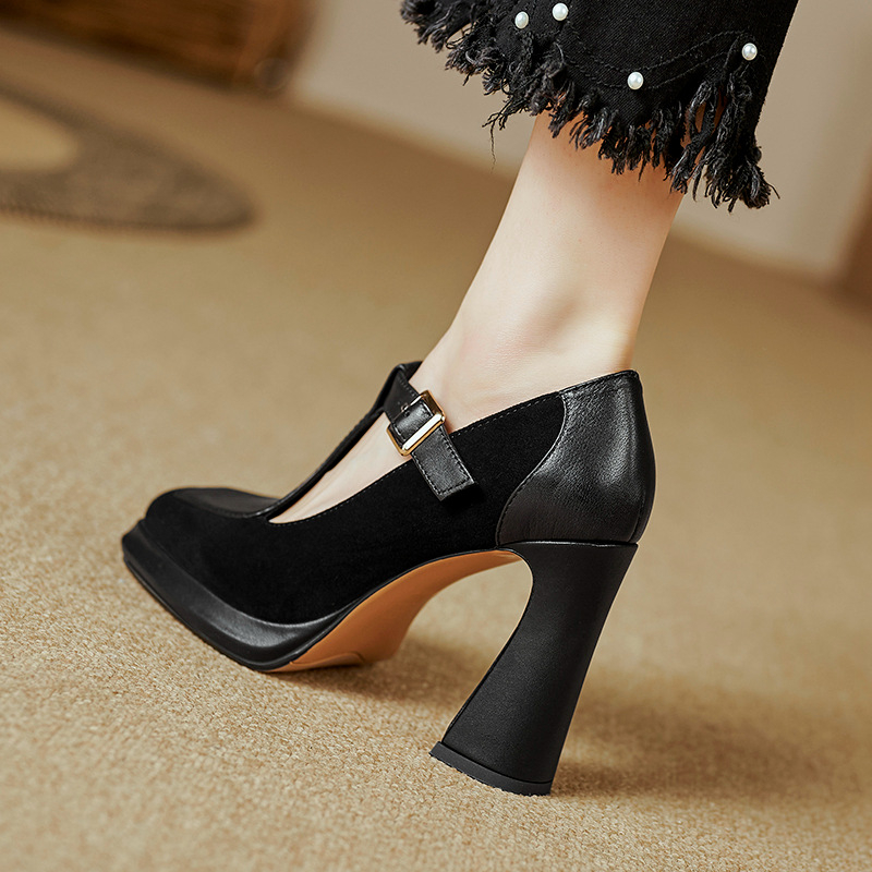 Cipele s visokom petom od 10 cm, retro četvrtasti vrh, Mary Jane cipele s T kopčom, proljetne nove ženske cipele iz 2024., debelo dno, debela peta, jednoslojne cipele