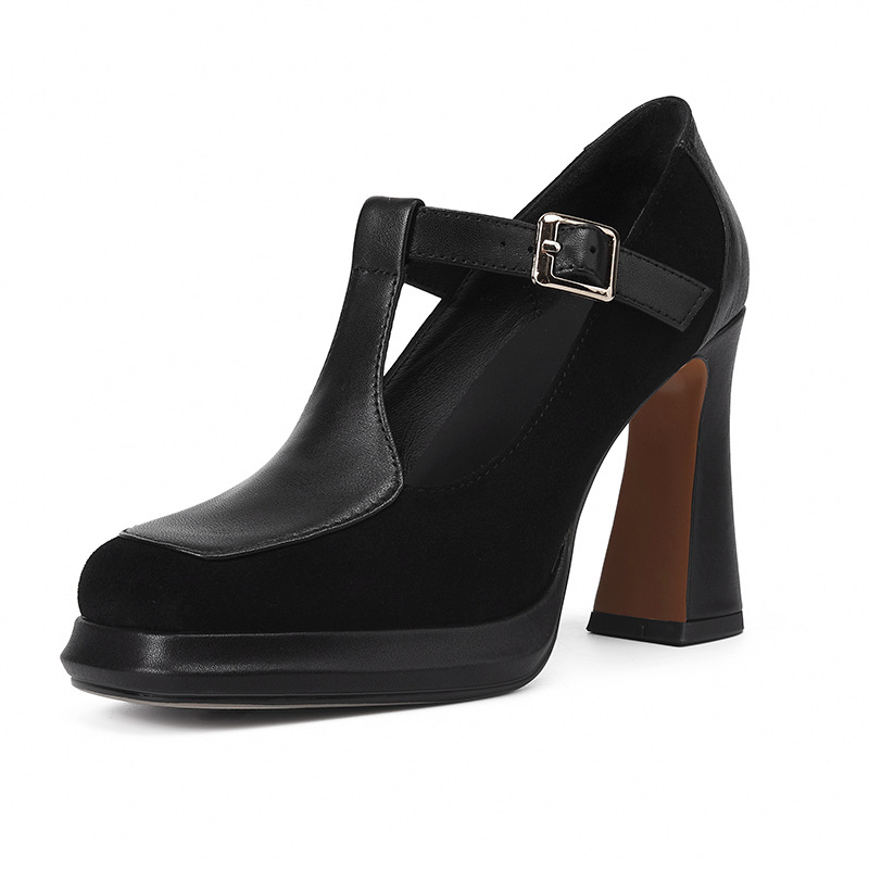 Cipele s visokom petom od 10 cm, retro četvrtasti vrh, Mary Jane cipele s T kopčom, proljetne nove ženske cipele iz 2024., debelo dno, debela peta, jednoslojne cipele