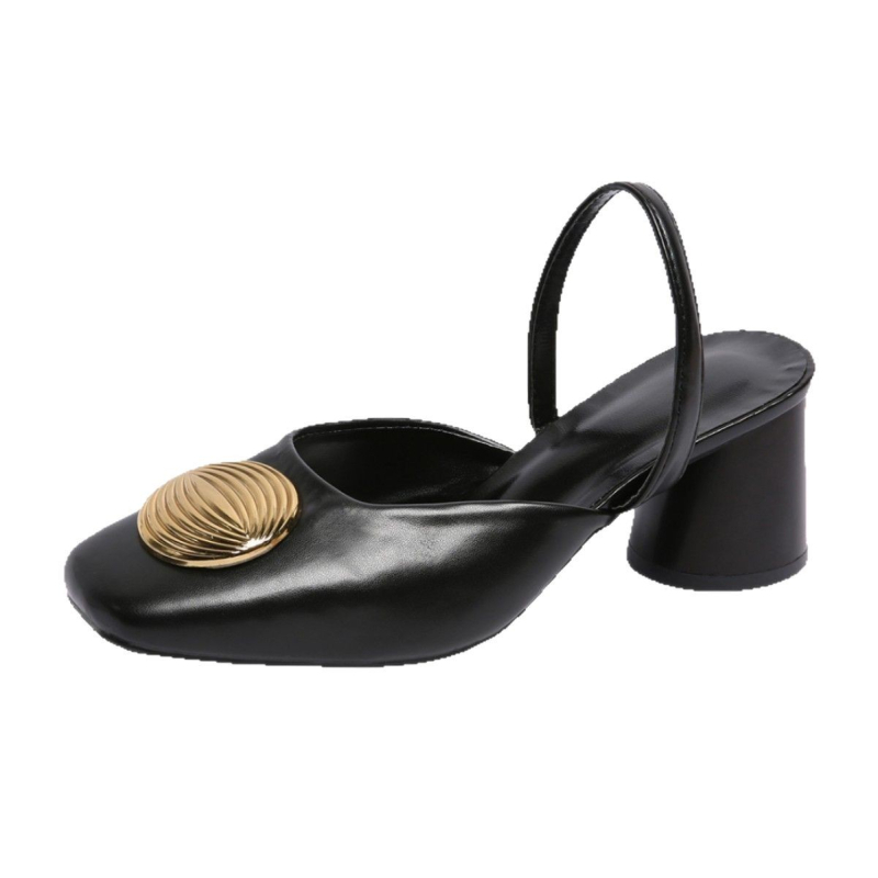 Sandale cu toc înalt pentru femei Baotou, mărime plus, transfrontaliere, 2025, noi, cu toc gros și cap pătrat, în stoc, păr rapid