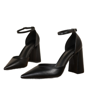 Ψηλοτάκουνα με μυτερή τιράντα, χοντρό τακούνι, σέξι, νέα κόκκινα παπούτσια μεγάλου μεγέθους με κούφια πέδιλα του 2025 και γαλλικά σανδάλια