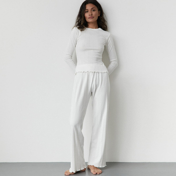 Διασυνοριακές Ευρωπαϊκές και Αμερικανικές Πιτζάμες Love Jacquard με Πλεκτά Άνοιξη 2025, Μακρυμάνικα Παντελόνια, Γυναικεία Ρούχα για το Σπίτι