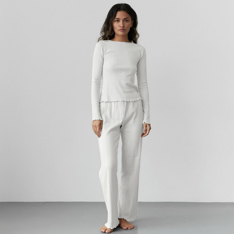 Prekogranična europska i američka proljetna pletena pidžama s šupljim rukavima Love Jacquard iz 2025., dvodijelna ženska kućna odjeća