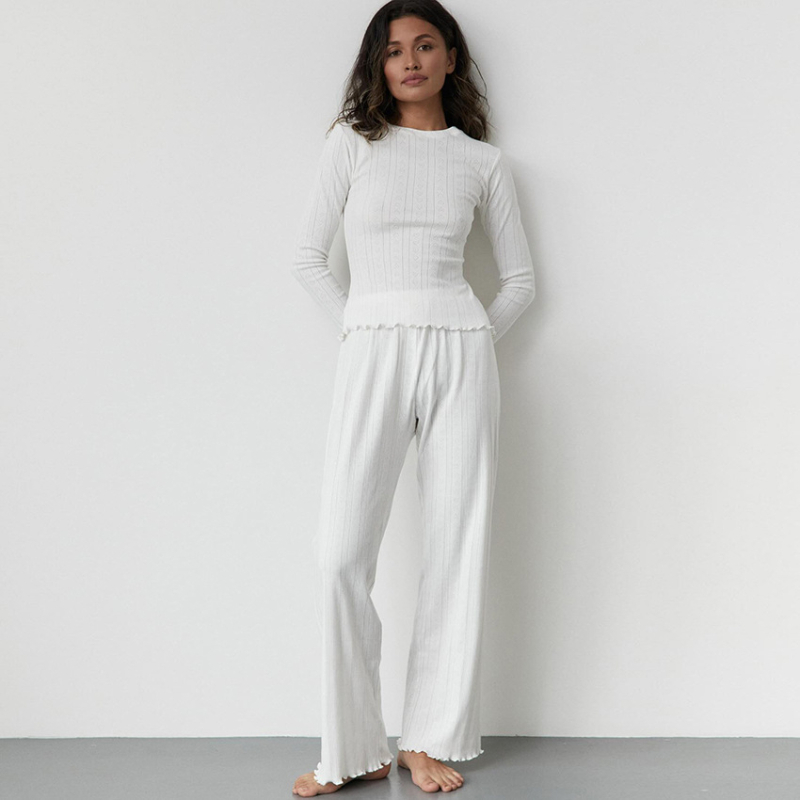 Prekogranična europska i američka proljetna pletena pidžama s šupljim rukavima Love Jacquard iz 2025., dvodijelna ženska kućna odjeća