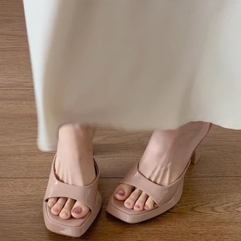 Sandale stiletto impermeabile, nud, cu toc înalt pentru femei, 2025, noi, cu vârf pătrat retro, cu vârf deschis