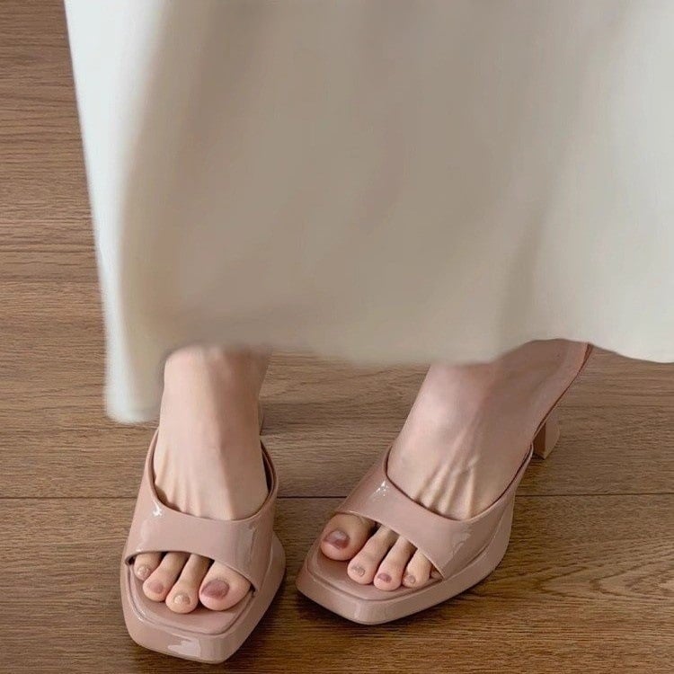 Sandale stiletto impermeabile, nud, cu toc înalt pentru femei, 2025, noi, cu vârf pătrat retro, cu vârf deschis