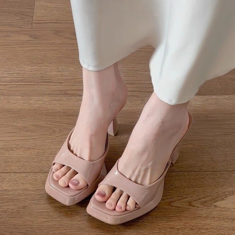 Sandale stiletto impermeabile, nud, cu toc înalt pentru femei, 2025, noi, cu vârf pătrat retro, cu vârf deschis