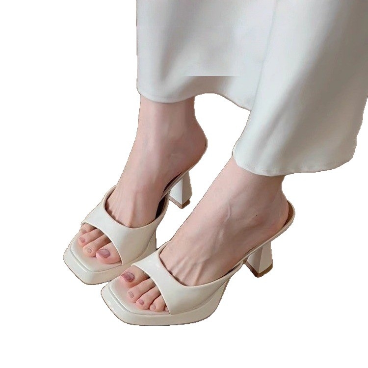 Sandale stiletto impermeabile, nud, cu toc înalt pentru femei, 2025, noi, cu vârf pătrat retro, cu vârf deschis