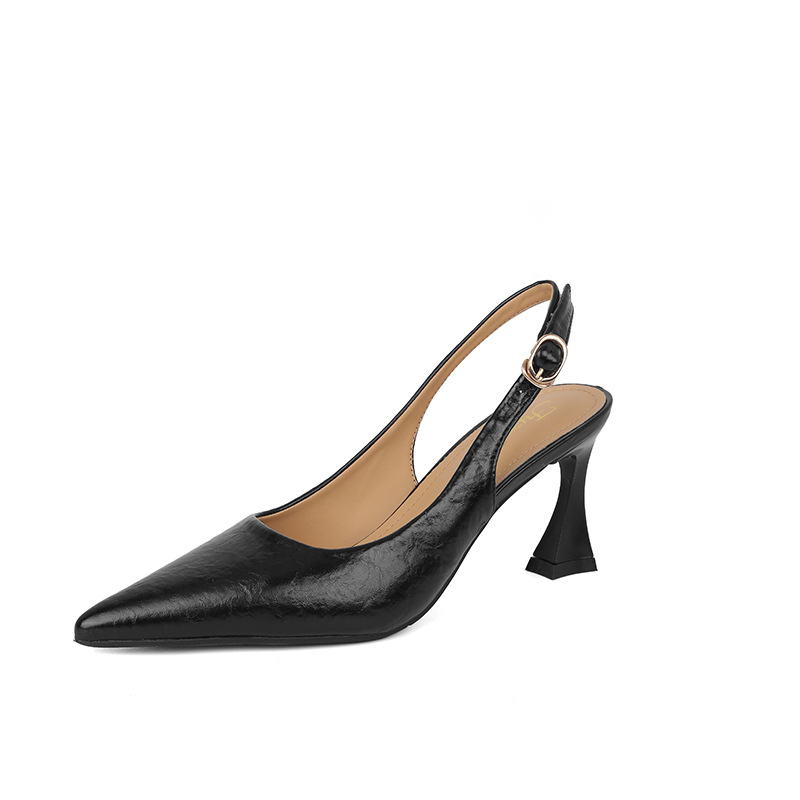 Moderne cipele s visokom petom 2025., nove ljetne štikle s remenom i špicastim prstima, retro Baotou sandale s šupljim stražnjim dijelom za žene