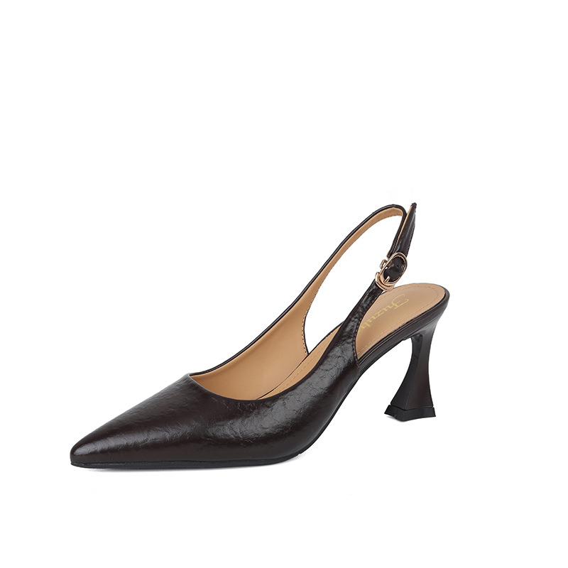 Moderne cipele s visokom petom 2025., nove ljetne štikle s remenom i špicastim prstima, retro Baotou sandale s šupljim stražnjim dijelom za žene