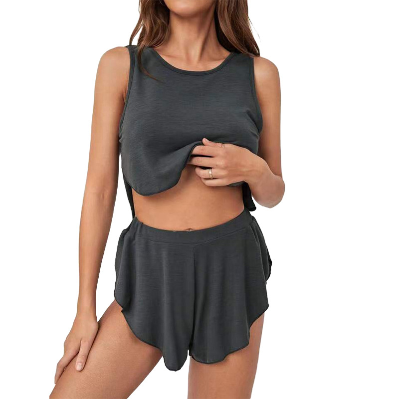 Femei transfrontaliere europene și americane spate V sexy fără spate vestă modală super pantaloni scurți acasă haine pijamale set femei