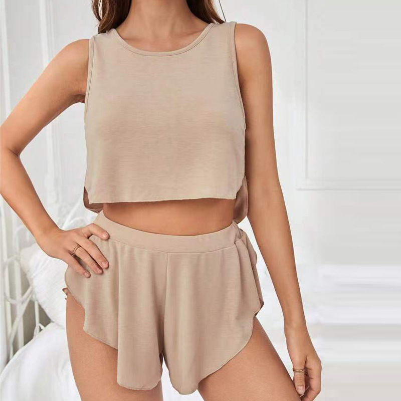 Femei transfrontaliere europene și americane spate V sexy fără spate vestă modală super pantaloni scurți acasă haine pijamale set femei