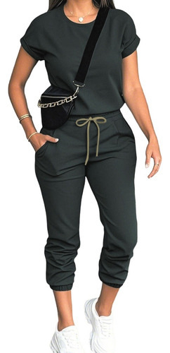 Costum de damă cu guler rotund și pantaloni cu mai multe buzunare, vânzare la modă, Amazon, comerț transfrontalier