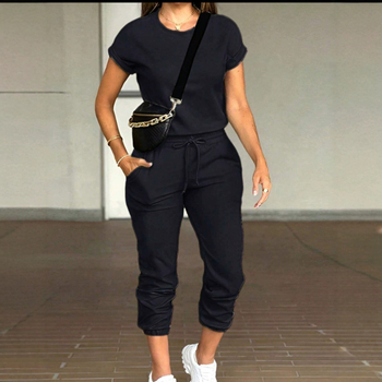 Costum de damă cu guler rotund și pantaloni cu mai multe buzunare, vânzare la modă, Amazon, comerț transfrontalier