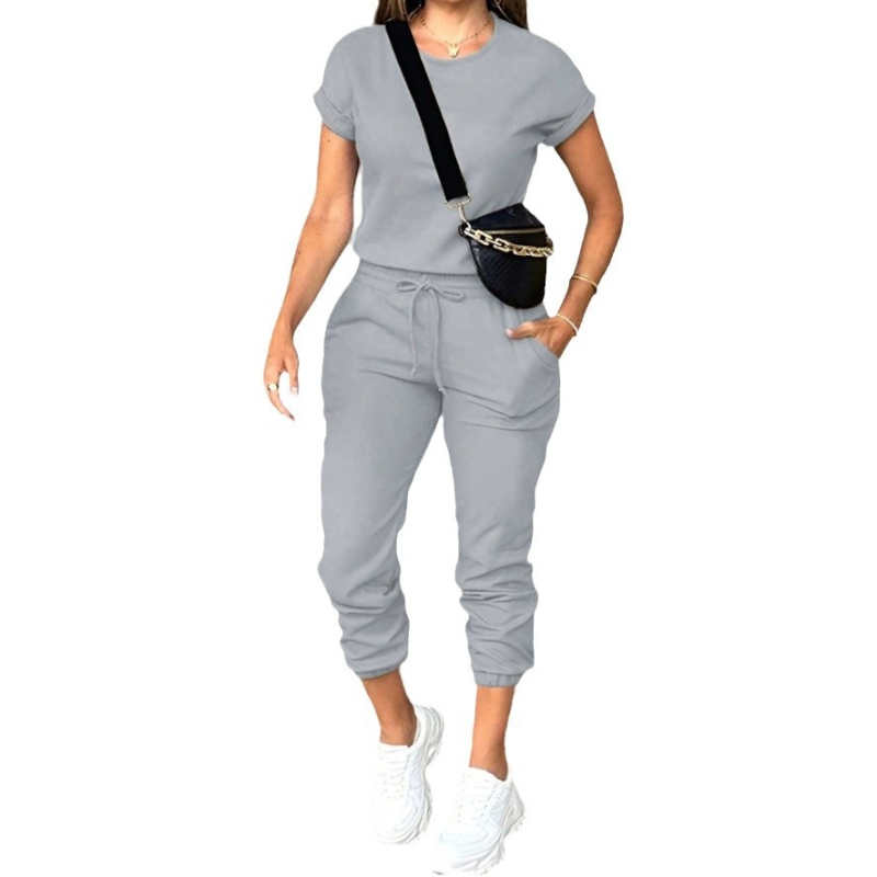 Costum de damă cu guler rotund și pantaloni cu mai multe buzunare, vânzare la modă, Amazon, comerț transfrontalier